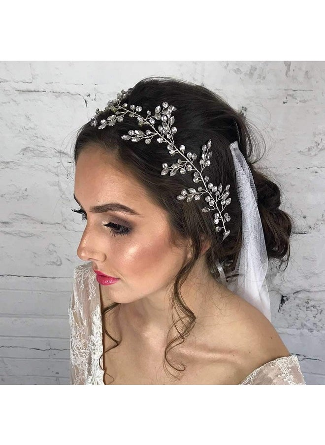 يونيكرا العروس الفضة الزفاف الشعر الكرمة كريستال قطعة شعر الزفاف أوبال حجر الراين إكسسوارات الشعر للنساء والفتيات (13.78 بوصة) (كريستال فضي)  - Image 3