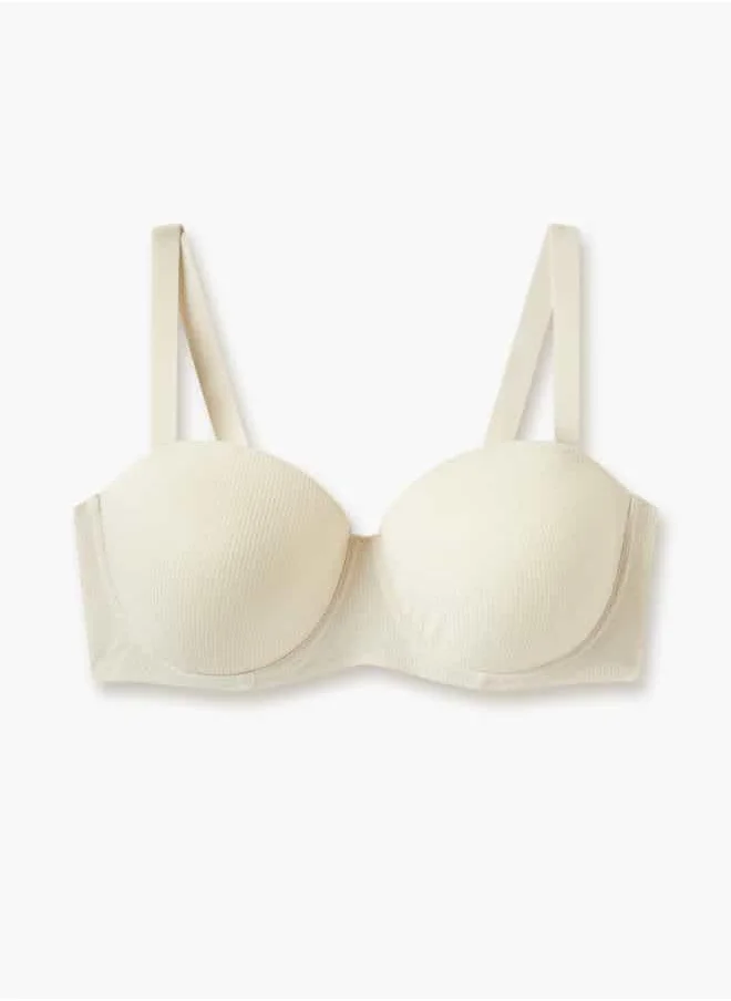 فاف Ribbed Balconette Bra with Hook and Eye Closure