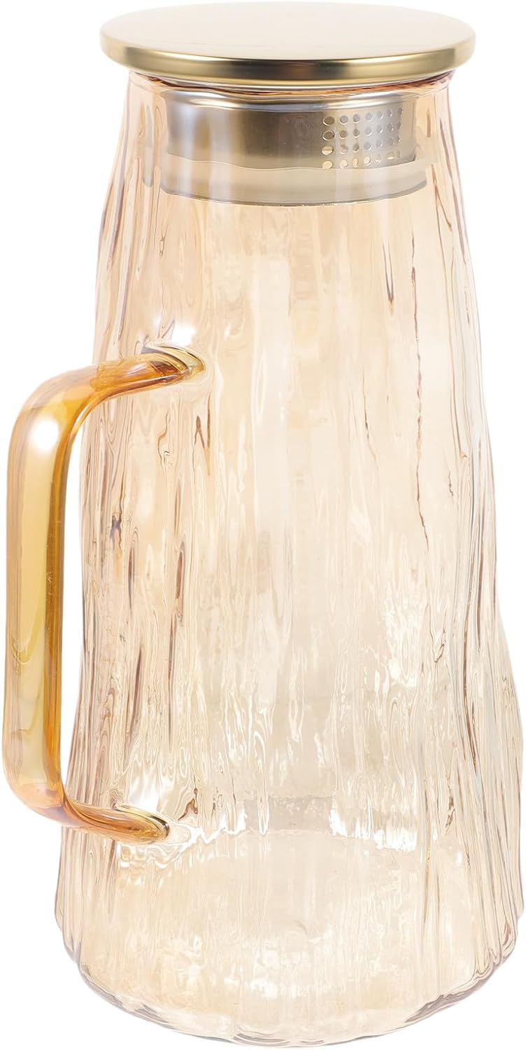 Ipetboom Glass Water Pitcher Fruit Infuser Juice Pitcher Heat Resistant Thickened Borosilicate Glass for Home and Fridge Use with Gold Lid - Image 1