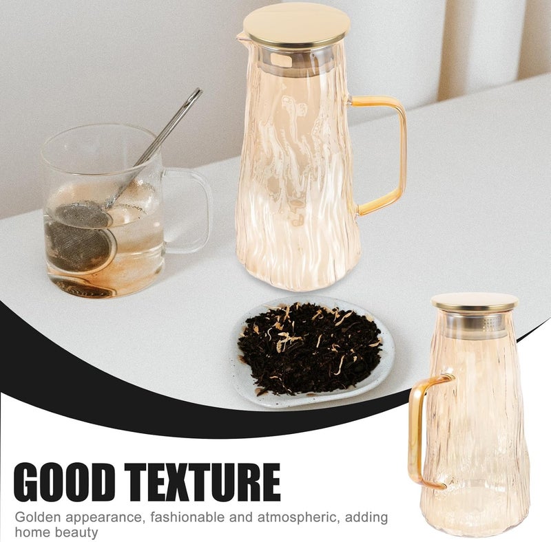 Ipetboom Glass Water Pitcher Fruit Infuser Juice Pitcher Heat Resistant Thickened Borosilicate Glass for Home and Fridge Use with Gold Lid - Image 3