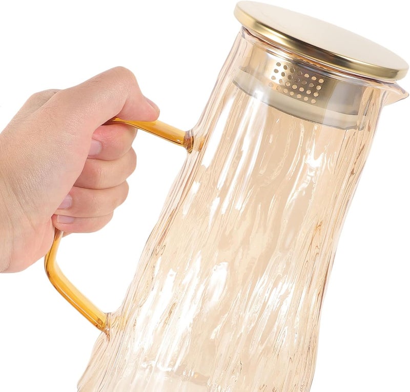 Ipetboom Glass Water Pitcher Fruit Infuser Juice Pitcher Heat Resistant Thickened Borosilicate Glass for Home and Fridge Use with Gold Lid - Image 4