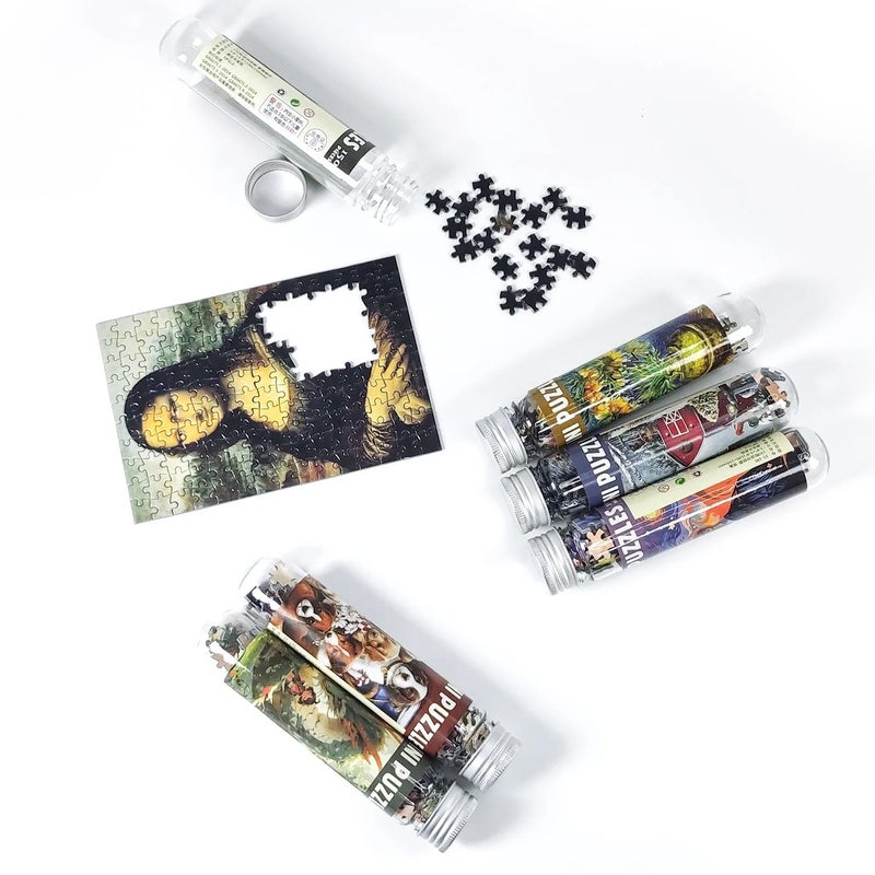 Bluejw Kids Educational Logo Print Mini Jigsaw Puzzle 150x100 Pieces Featuring Mona Lisa Test Tubes & Blue Cards Made Paper - Image 3