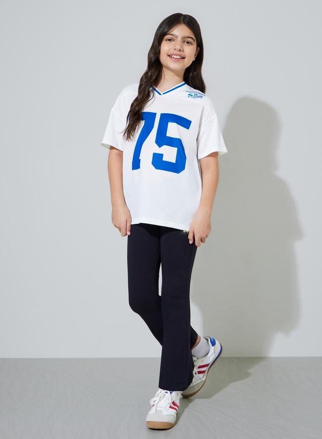 Styli Teen Girls White Graphic Print V Neck Sports T-Shirt - Image 2