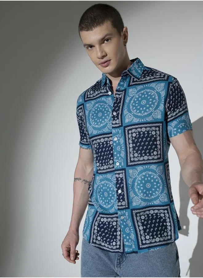 هوبرهولمي Multicolor Ethnic Motif Shirt for Men, Oversized and Casual