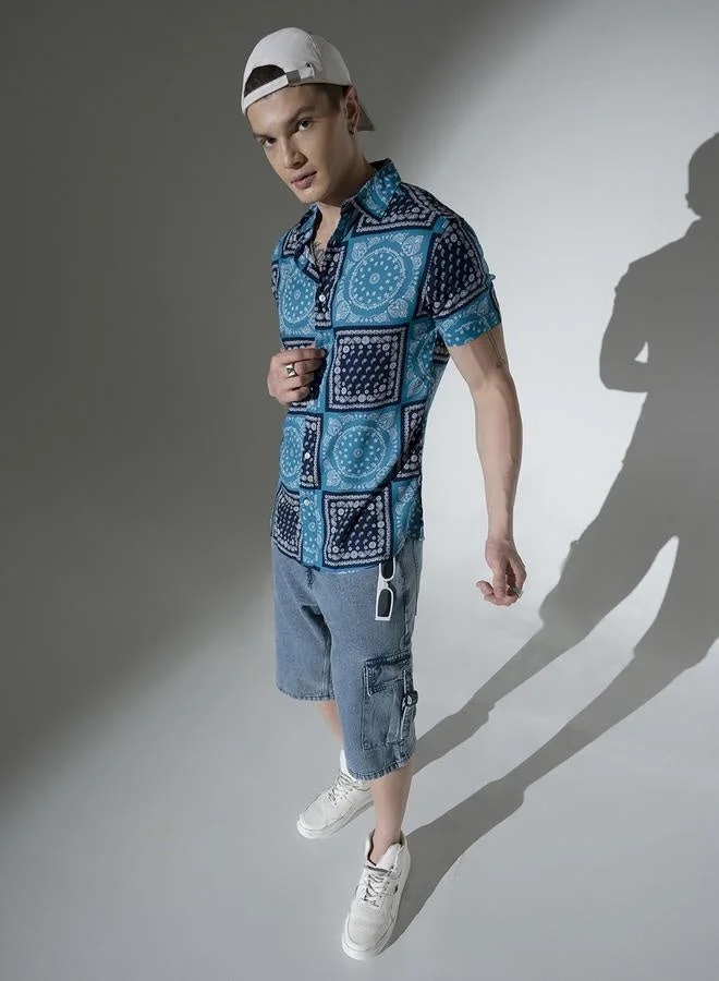 هوبرهولمي قميص رجالي متعدد الألوان بنقوش عرقية، مقاس واسع وكاجوال