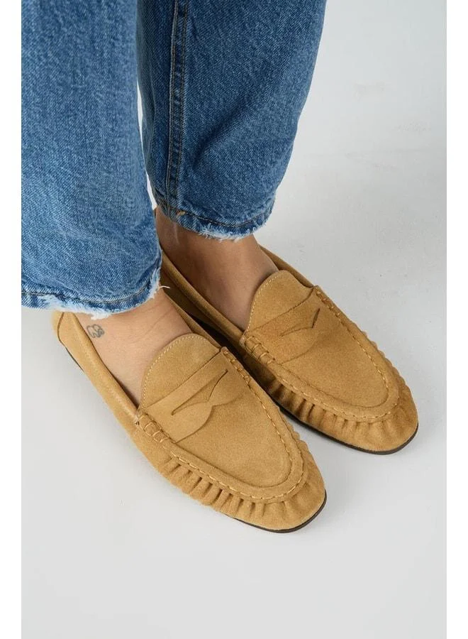 Manijero  Tuubi Women's Genuine Leather Pleated Loafer Beige Shoes. for Women | Best Price UAE