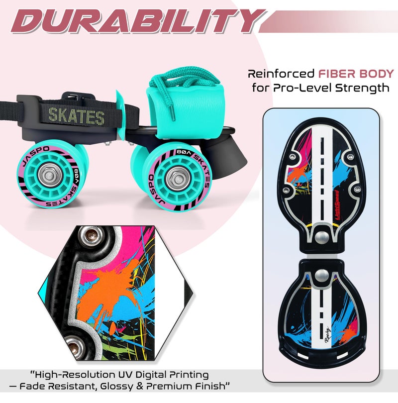 jaspo Kids G-Force Adjustable Roller Skates (Cyan, Senior (6-14 Years Age Group) Outdoor Wheel) - Image 3