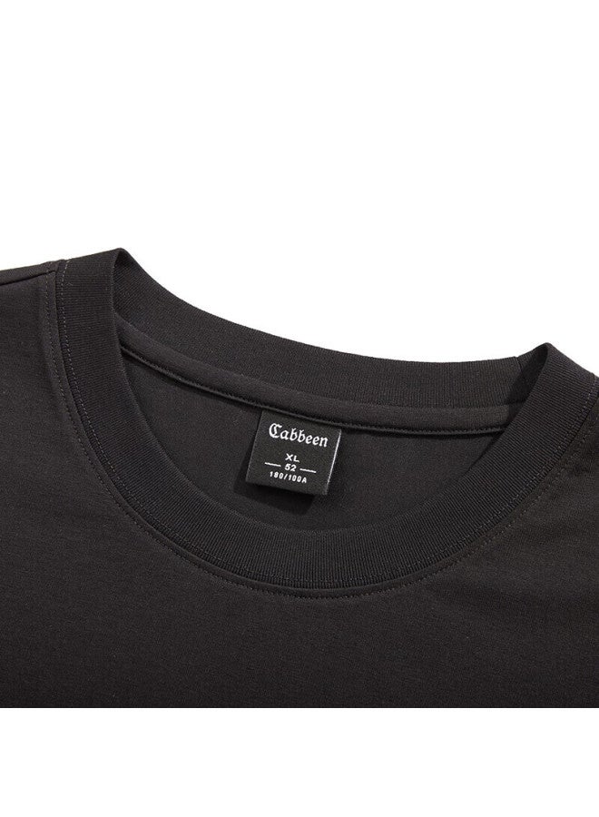 Cabbeen Men's Printed Short Sleeve T-shirt Summer Loose Breathable Ice Silk Top Casual Simple Round Neck T-shirt Men Coal Black 01 - Image 1