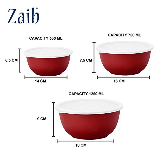 Zaib Microwave Safe Stainless Steel Mixing Bowl with lid for Kitchhen Food StoragePack of 3 (Red3_Plain_WL) - Image 4