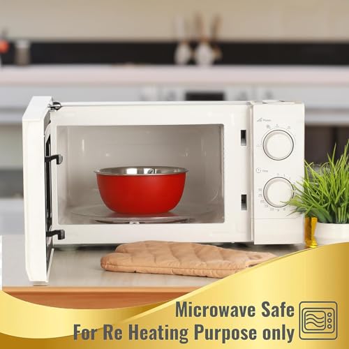 Zaib Microwave Safe Stainless Steel Mixing Bowl with lid for Kitchhen Food StoragePack of 3 (Red3_Plain_WL) - Image 5