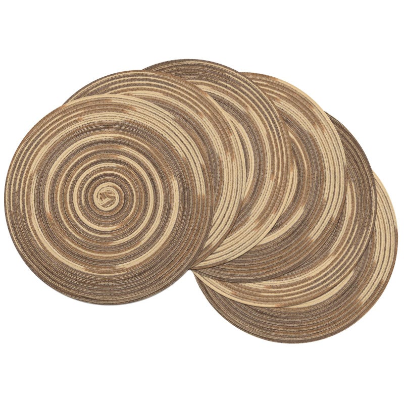 SHACOS Round Placemats Set of 6 Washable 15 inch Variegated Braided Round Place Mats Kitchen Table Mats (Rainbow Brown, 6) - Image 1