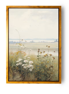 LOWHA Canvas Wall Art Stretched Over Wooden Frame with Wooden Color Floating Frame and Vintage Style Flowers View Painting  - Image 1