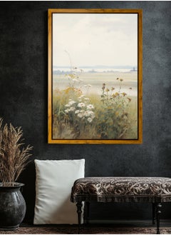 LOWHA Canvas Wall Art Stretched Over Wooden Frame with Wooden Color Floating Frame and Vintage Style Flowers View Painting  - Image 4