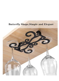 SYOSI 1 Pack Hanging Cup Display Stand, Hanging Champagne Glass Rack, Butterfly Stemware Racks Under Cabinet Glasses Holder Shelf, Suitable for Cabinet Kitchen Bar( Black Iron, 7.87")  - Image 4