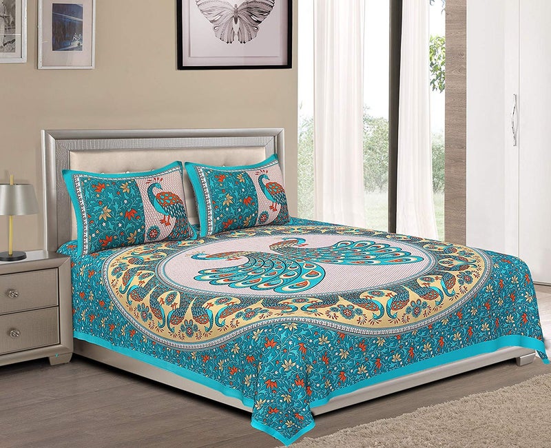 SDC Dreams HomeShop 100 Pure Cotton Rajasthani Tradition Queen Size Double Bedsheets with 2 Pillow Covers Queen Size Jaipuri Bedspreads - Image 2