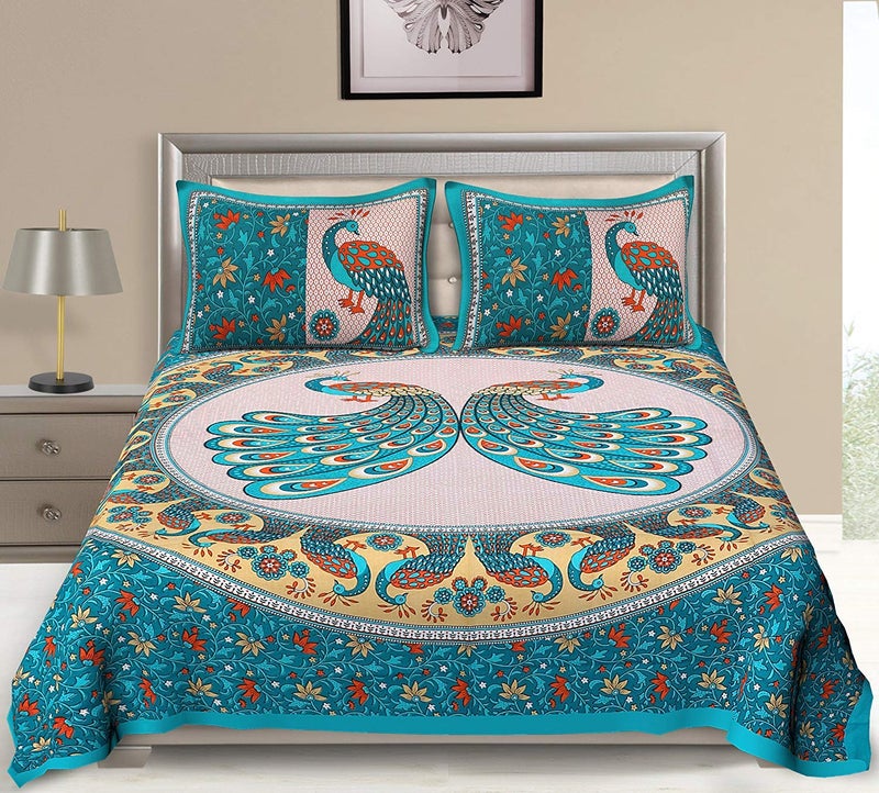 SDC Dreams HomeShop 100 Pure Cotton Rajasthani Tradition Queen Size Double Bedsheets with 2 Pillow Covers Queen Size Jaipuri Bedspreads - Image 1