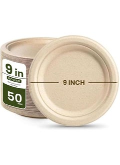 Ecoway [9 Inch Round Plate Pack Of 50] Natural Color- Disposable Plates Made With Bagasse Sugar Canes Microwave & Freeze Safe, Compostable & Biodegradable Dinner Plates, Strong Everyday Tableware - pzsku/Z8B5F0E99C37179649B28Z/45/1741237973/4c0c87b9-e2a1-4d49-8af0-58e852dc3812