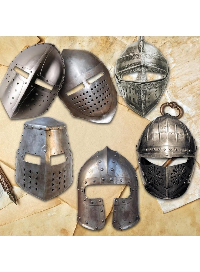 Aoriher أوريهر 24 قطعة أقنعة ورقية لفرسان العصور الوسطى - أقنعة تنكرية لفرسان العصور الوسطى مع خوذات وأربطة مطاطية للأطفال - زي فرسان للتنكر في الهالوين وحفلات العصور الوسطى وإكسسوارات الأزياء - Image 2