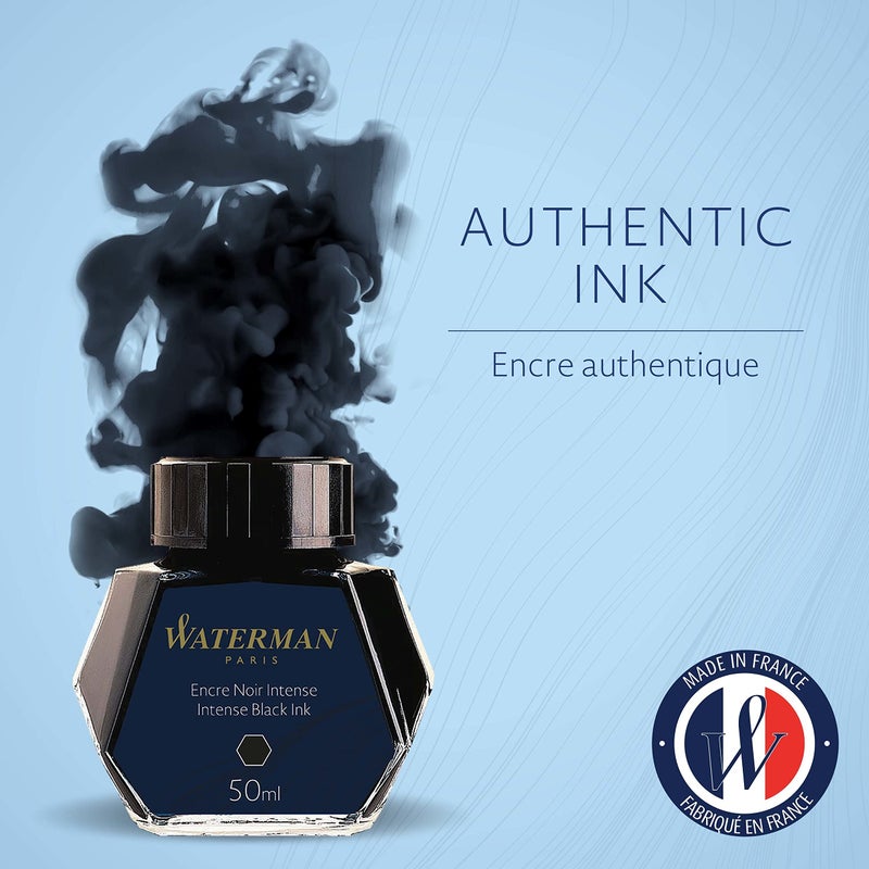 Waterman Fountain Pen Ink, Intense Black, 50ml Bottle, For Refillable Fountain Pens - Image 2