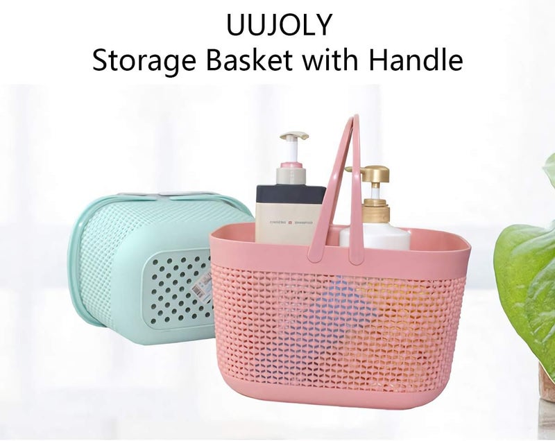 UUJOLY Plastic Organizer Storage Baskets with Handles, Shower Caddy Bins Organizer for Bathroom and kitchen (Pink) - Image 5