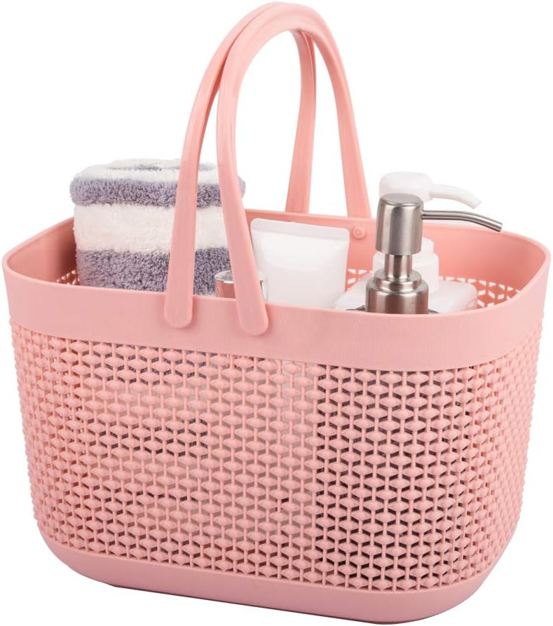 UUJOLY Plastic Organizer Storage Baskets with Handles, Shower Caddy Bins Organizer for Bathroom and kitchen (Pink) - Image 1