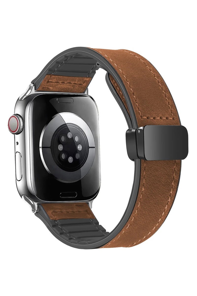 TWEGGON Leather Band/Strap for Apple Watch All Series Compatible with 46mm/45mm/44mm/49mm Brown - Image 1