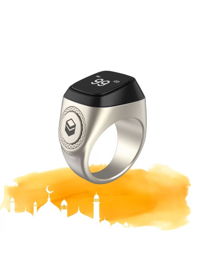 iQIBLA Smart Tasbih Tally Counter for Muslims Zikr Ring Digital Tasbeeh 5 Prayer Time Vibration Reminder Waterproof 20mm SILVER - Image 1