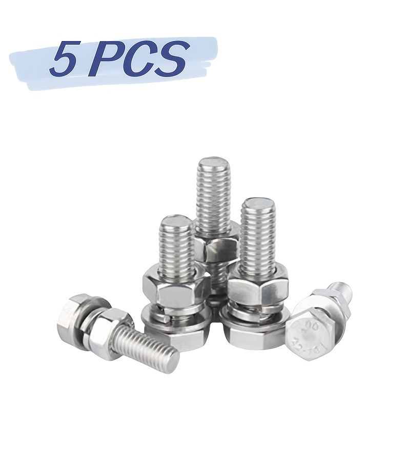 M10 25mm 304 Stainless Steel Hex Bolt Screw Set With Washers And Nut - Image 1