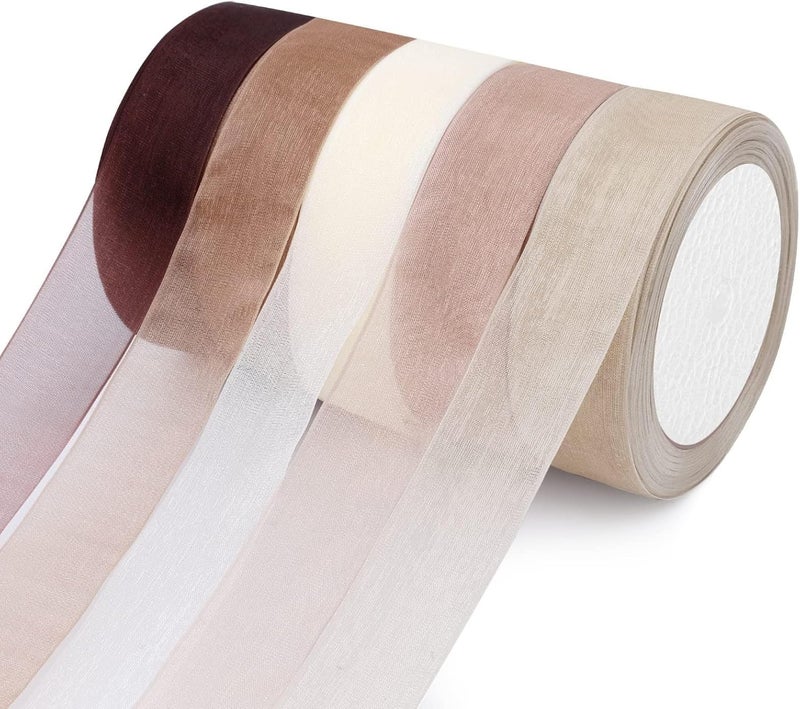 5 Rolls Organza Sheer Ribbon for Gift Wrapping, Vintage Ribbon, Christmas for Gift Wrapping, Craft Packaging, DIY Sewing Crafts, Gift Wrapping, Wedding Decor, Sheer Chiffon Ribbon (5Colors) - Image 1