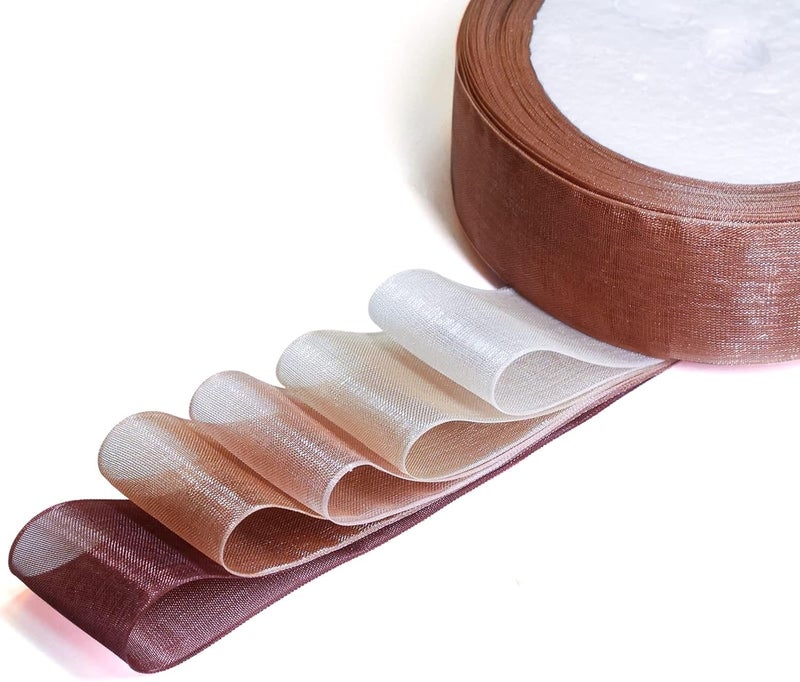 5 Rolls Organza Sheer Ribbon for Gift Wrapping, Vintage Ribbon, Christmas for Gift Wrapping, Craft Packaging, DIY Sewing Crafts, Gift Wrapping, Wedding Decor, Sheer Chiffon Ribbon (5Colors) - Image 2
