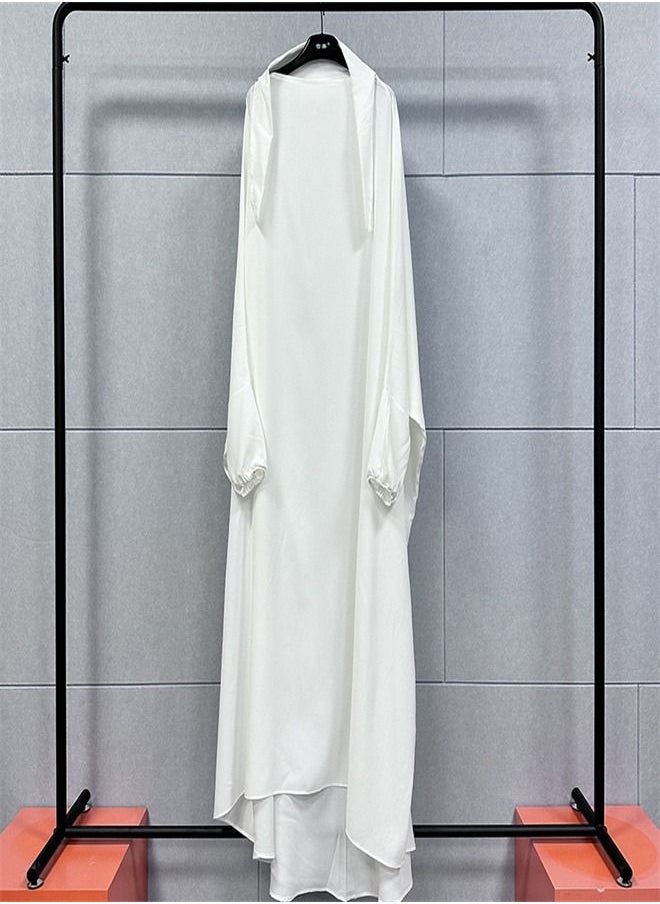 Loquat Hooded Solid Loose Dress Abaya White  - Image 1