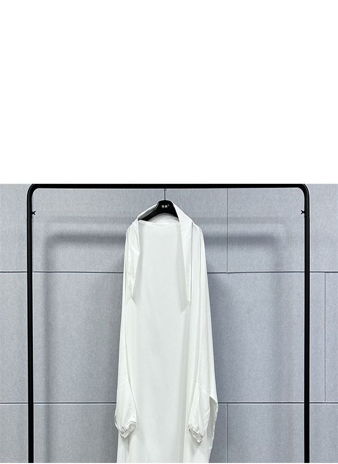 Loquat Hooded Solid Loose Dress Abaya White  - Image 3