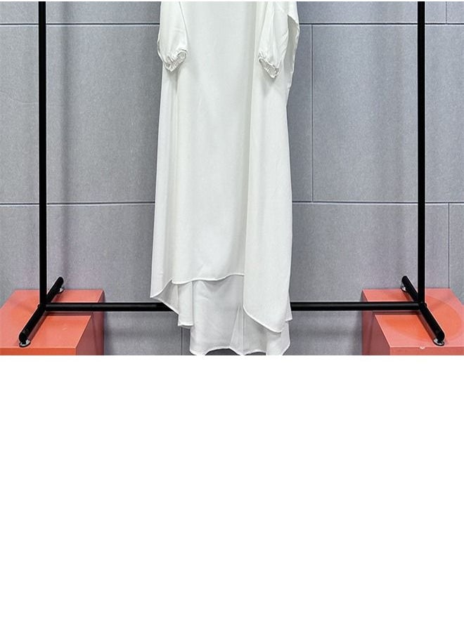 Loquat Hooded Solid Loose Dress Abaya White  - Image 2