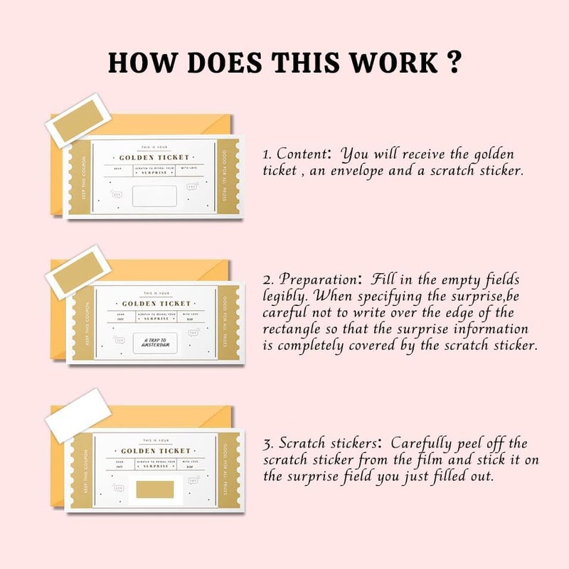 CJ&M The Golden Ticket | Scratch & reveal surprise ticket, Golden ticket, Scratch Card, Surprise holiday, Gift reveal, Surprise gift - Image 3