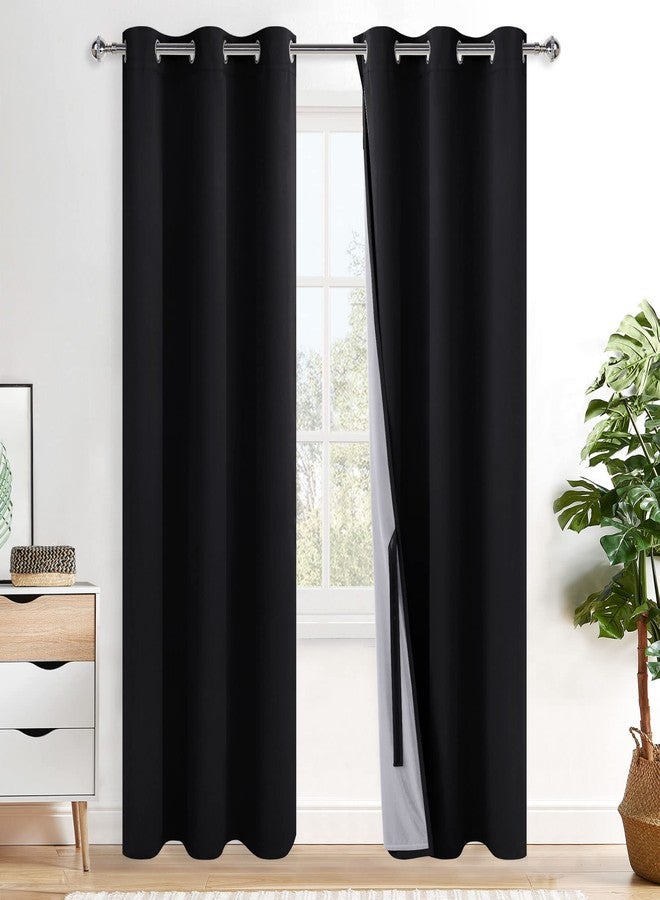 XWZO 100% Blackout Curtains 84 Inches Long with Tiebacks- Privacy Protection, Energy Efficiency Window Draperies Grommet Top with Black Liner for Bedroom/Living Room, Black, W42 x L84, Set of 2 - Image 1