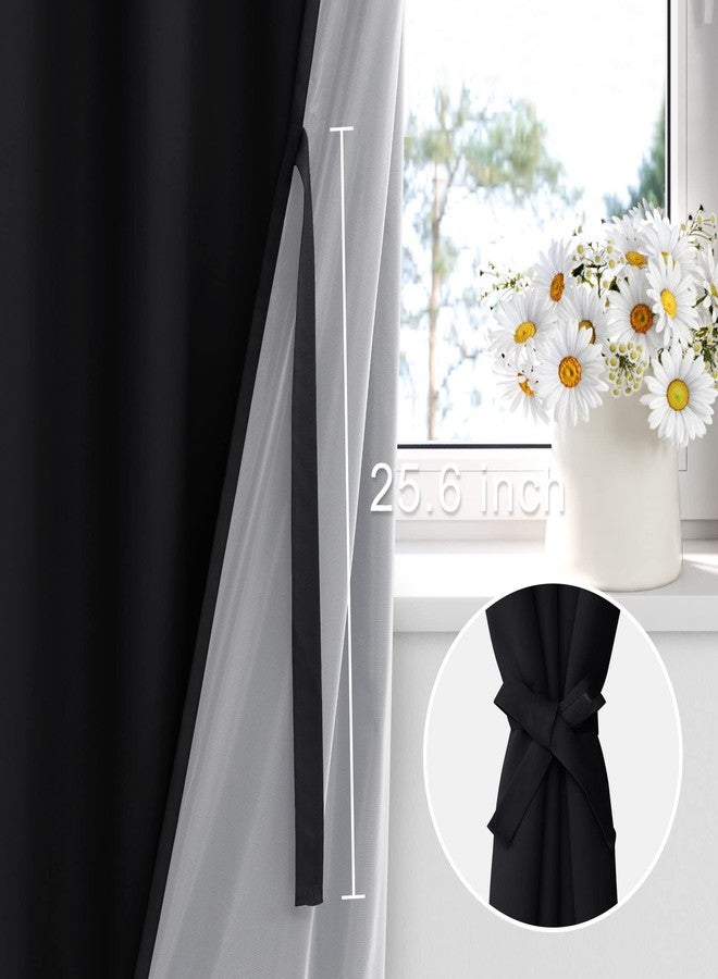 XWZO 100% Blackout Curtains 84 Inches Long with Tiebacks- Privacy Protection, Energy Efficiency Window Draperies Grommet Top with Black Liner for Bedroom/Living Room, Black, W42 x L84, Set of 2 - Image 3