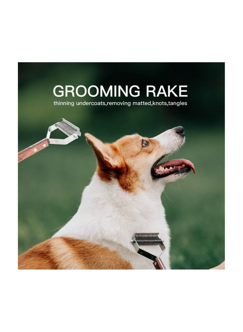 Professional 2 Sided Pet Dematting Rake for Dogs Cats with 20 Blades Detangling Thinning Comb Kit and Ergonomic Wooden Handle - Image 2