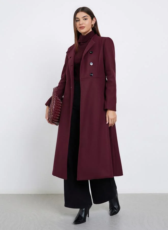 Styli Styli Burgundy Regular Fit Wool Like Midi Coat