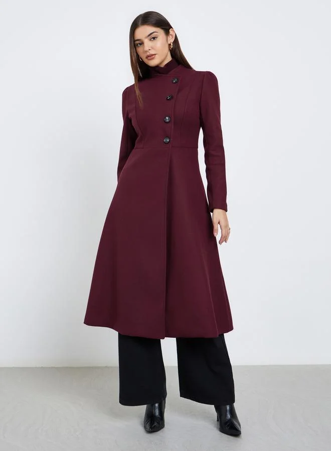 Styli Styli Burgundy Regular Fit Wool Like Midi Coat