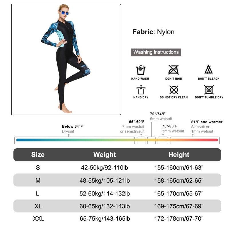 Skyone Full Body Scuba Rash Guard Dive Skin UV Swimwear Sport Skins for Men Women, Long Sleeve One Piece Front Zipper Diving Wetsuit for Surfing Swimming Snorkeling Canoeing (Women’s Blue, M) - Image 5