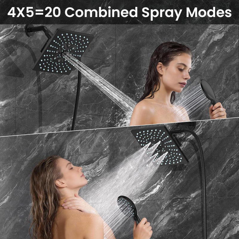 Veken High Pressure Rain Shower Head with Handheld, Multi-Functions Square Rainfall Shower Heads with 5-Mode Handheld Spray Combo, Detachable Hand Held Showerhead, Dual Matte Black Regaderas Para - Image 4