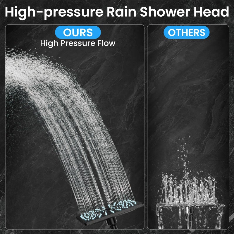 Veken High Pressure Rain Shower Head with Handheld, Multi-Functions Square Rainfall Shower Heads with 5-Mode Handheld Spray Combo, Detachable Hand Held Showerhead, Dual Matte Black Regaderas Para - Image 5