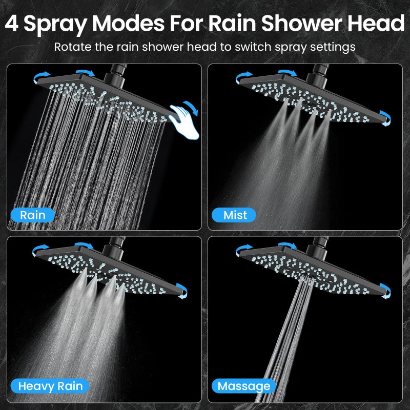 Veken High Pressure Rain Shower Head with Handheld, Multi-Functions Square Rainfall Shower Heads with 5-Mode Handheld Spray Combo, Detachable Hand Held Showerhead, Dual Matte Black Regaderas Para - Image 2