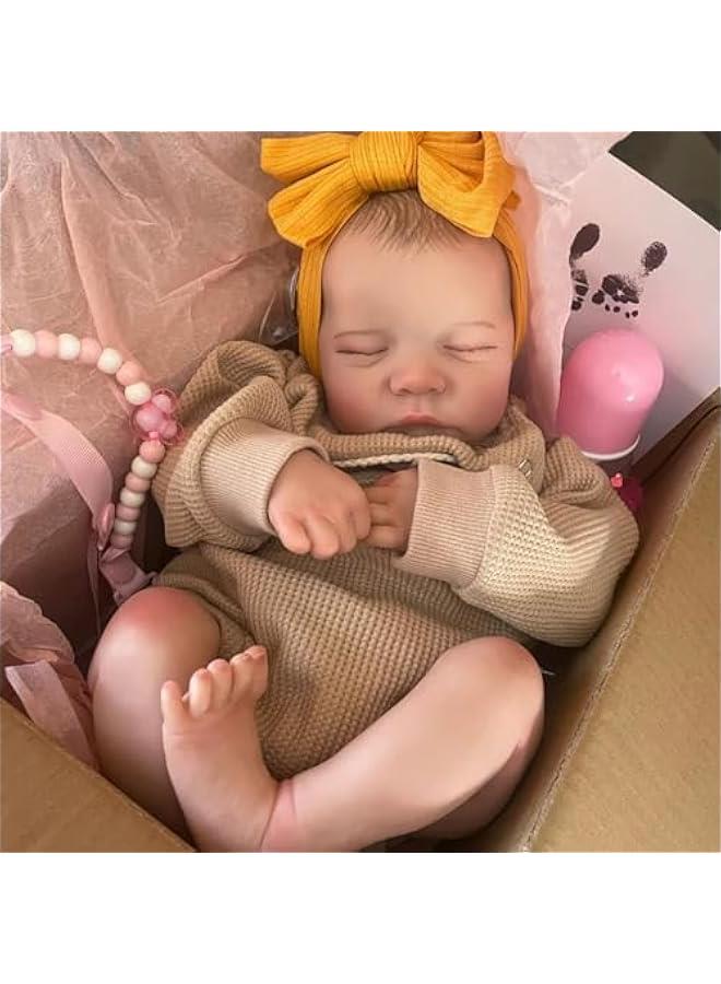 19 Inches Rooted Eyelashes Painted Hair Lifelike Reborn Baby Doll Crafted in Silicone Vinyl Full Body Anatomically Correct Realistic Sleeping Newborn Boy Dolls Look Real, May Bless You - Image 3
