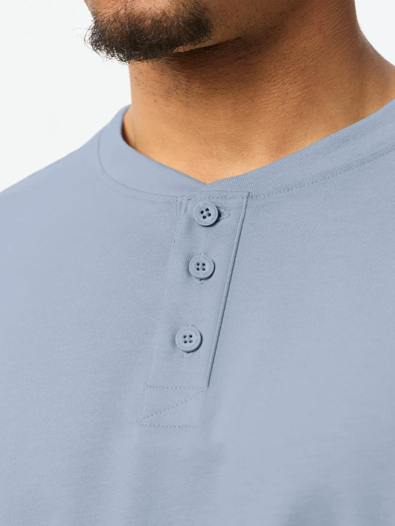 The Souled Store The Souled Store: Marine Men and Boys Short Sleeve Y-Neck Henley Light Slate Grey Solid Textured Cotton Oversized Fit Heavy Gauge Fabric Polo Shirts