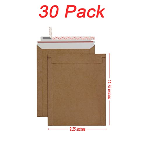 Bonfasvo Rigid Mailers 30 Pack 9.25 x 11.75 inches Brown Self Seal Stay Flat Bulk Cardboard Kraft No Bend Mailers Peel and Seal for Document Photos Pictures Papers Files CD - Image 2