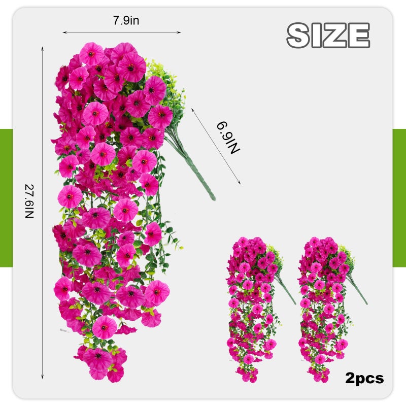 ADXORA Fake Artificial Hanging Morning Glory Flowers for Outdoor Planters Porch Pation Decoration,2 Bundles UV Resistant Silk Faux Flowers with Realistic Eucalyptus Plants for Home Office Garden Decor - Image 2