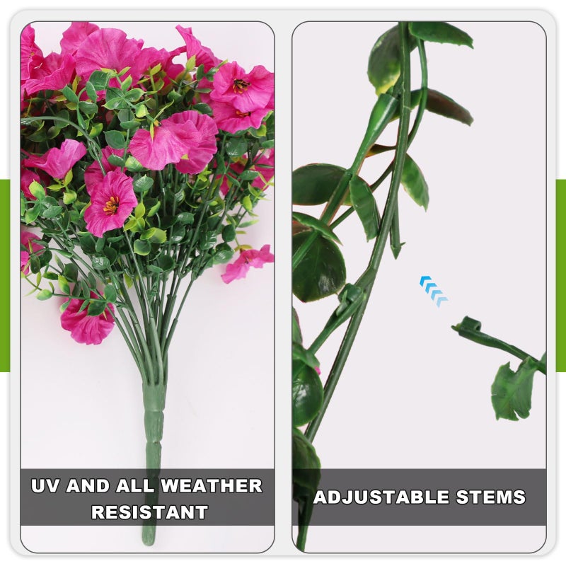 ADXORA Fake Artificial Hanging Morning Glory Flowers for Outdoor Planters Porch Pation Decoration,2 Bundles UV Resistant Silk Faux Flowers with Realistic Eucalyptus Plants for Home Office Garden Decor - Image 4
