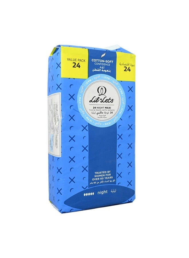 Lil-Lets فوط صحية ليلية قطنية سميكة ماكسي مع أجنحة 24 قطعة - Image 3