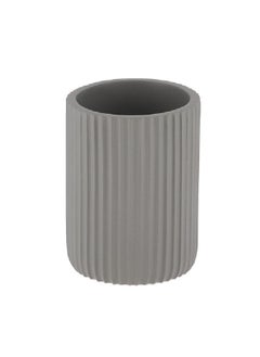 Tendance Round Shaped Striated Polyresin Bathroom Tumbler Grey 9.5 x 7 x 7 cm 61103180 